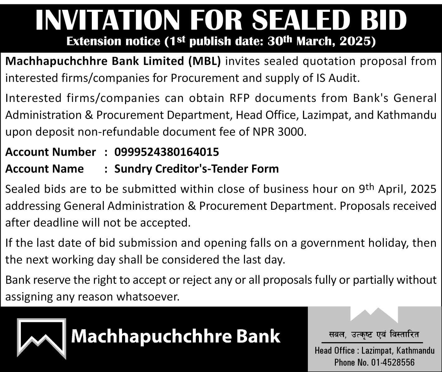 INVITATION FOR SEALED BID